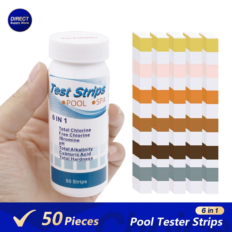 50 UDS 6-in-1 chlorine immersion test strip vortex pH tester paper swimming pool test strip hot spring water test