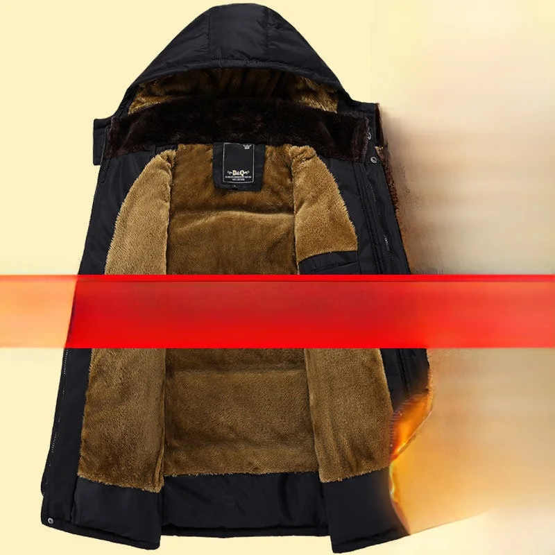 

Утепленная хлопковая куртка для мужчин среднего возраста, с капюшоном, на молнии, повседневная, теплая, средней длины