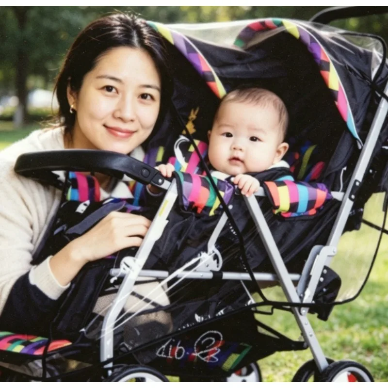 

Double Baby Carriage Rain Guard Transparent PVC for Front Rear Seat Stroller Outdoor Walk Protection