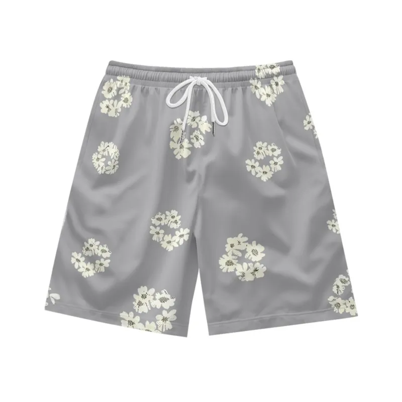 Light gray floral pattern temperament niche fashion trend casual loose summer men's drawstring sports beach shorts