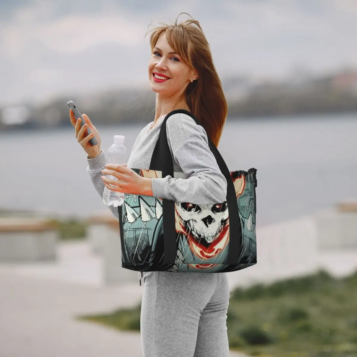 Custom Ghost Rider Strand Draagtas Vrouwen Grote Compartiment Gym Strand Reistassen