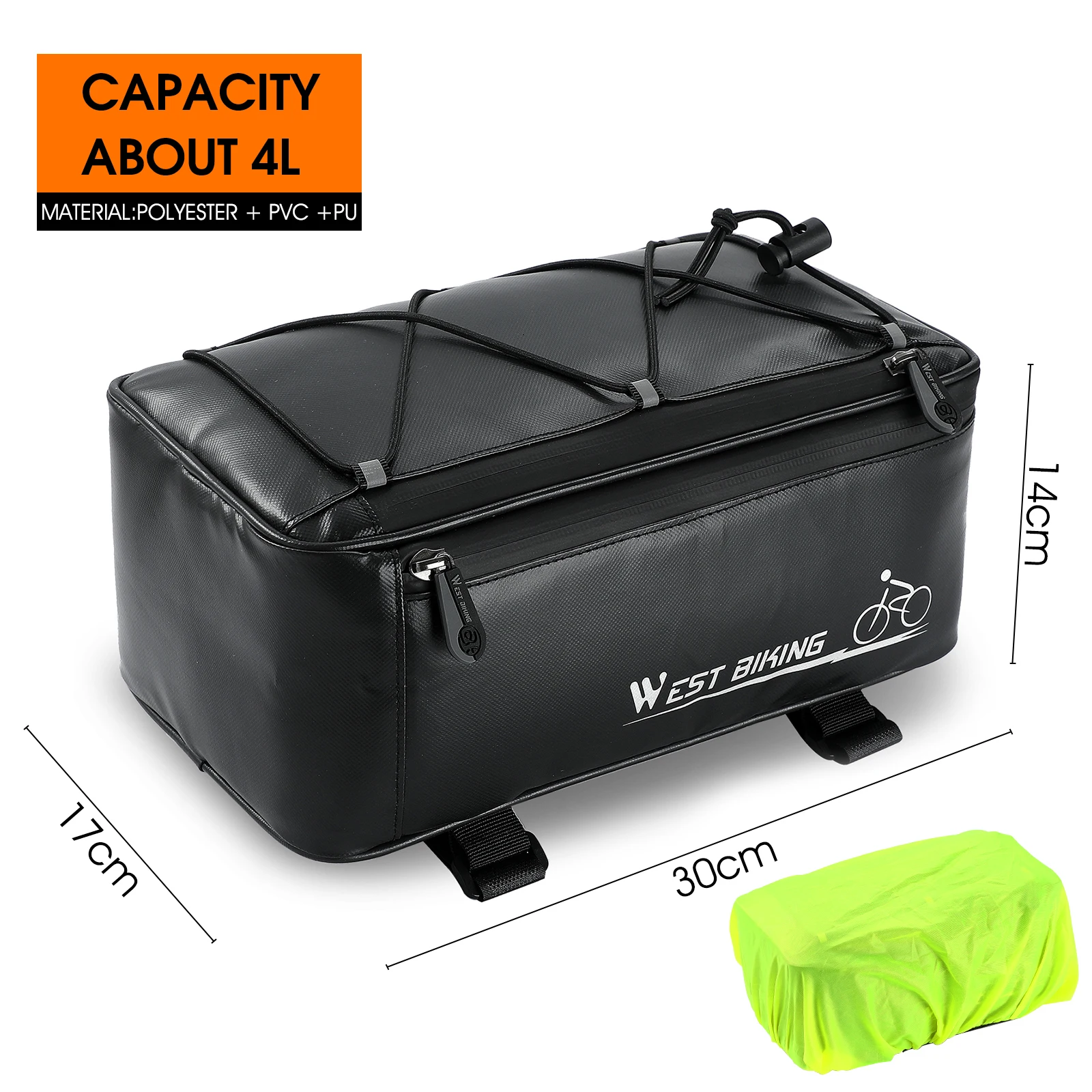 WEST BIKING 4L Bicycle Bag Bike Rear Basket Waterproof Pannier With Rain Cover Back Rack Rear Seat Saddle Bag Cycling Luggage