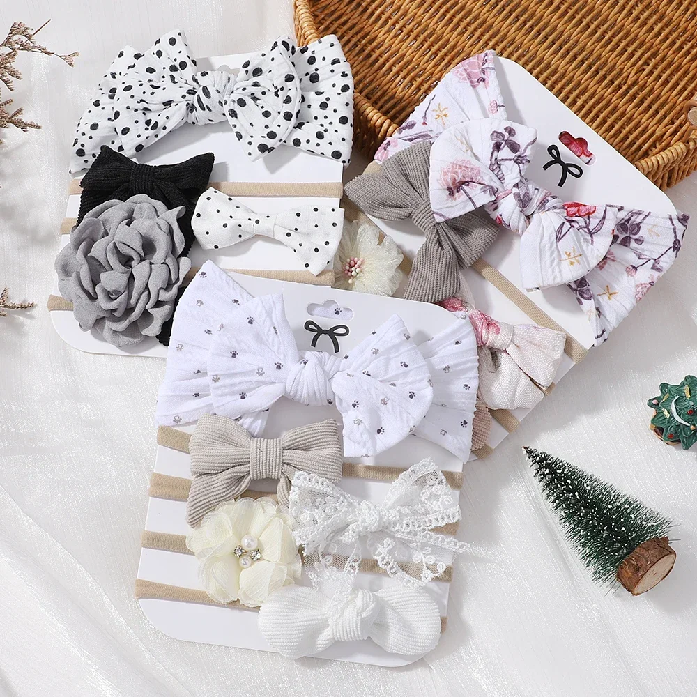 5Pcs Gorgeous Printed Headband Baby Hair Accessories Set for Toddlers Elastic Soft Boutique Hairband Gift Set Free Shipping