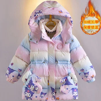 Kuromi Sanrio Kız Gevşek Ceket Pamuk Giyim Eldiven Sıcak Hello Kitty Kawaii Çocuk Kış Tarzı Pamuk-Yastıklı Ceket Karikatür Hediye
