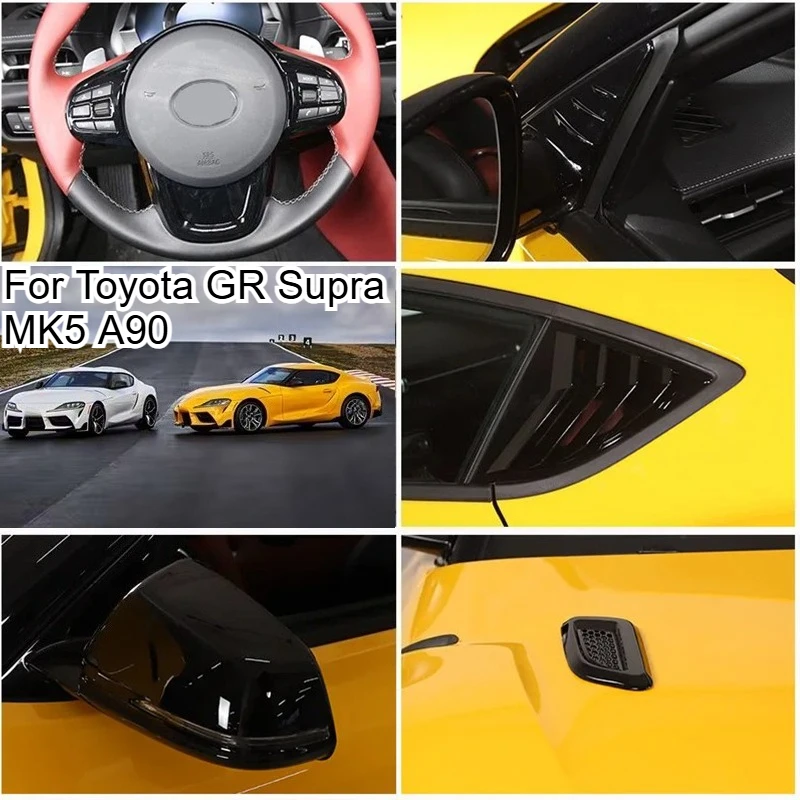 

For Toyota GR Supra MK5 A90 19-25 Black Car Car Steering wheel rearview mirror Rear window blinds Frame Sticker Car Accessories