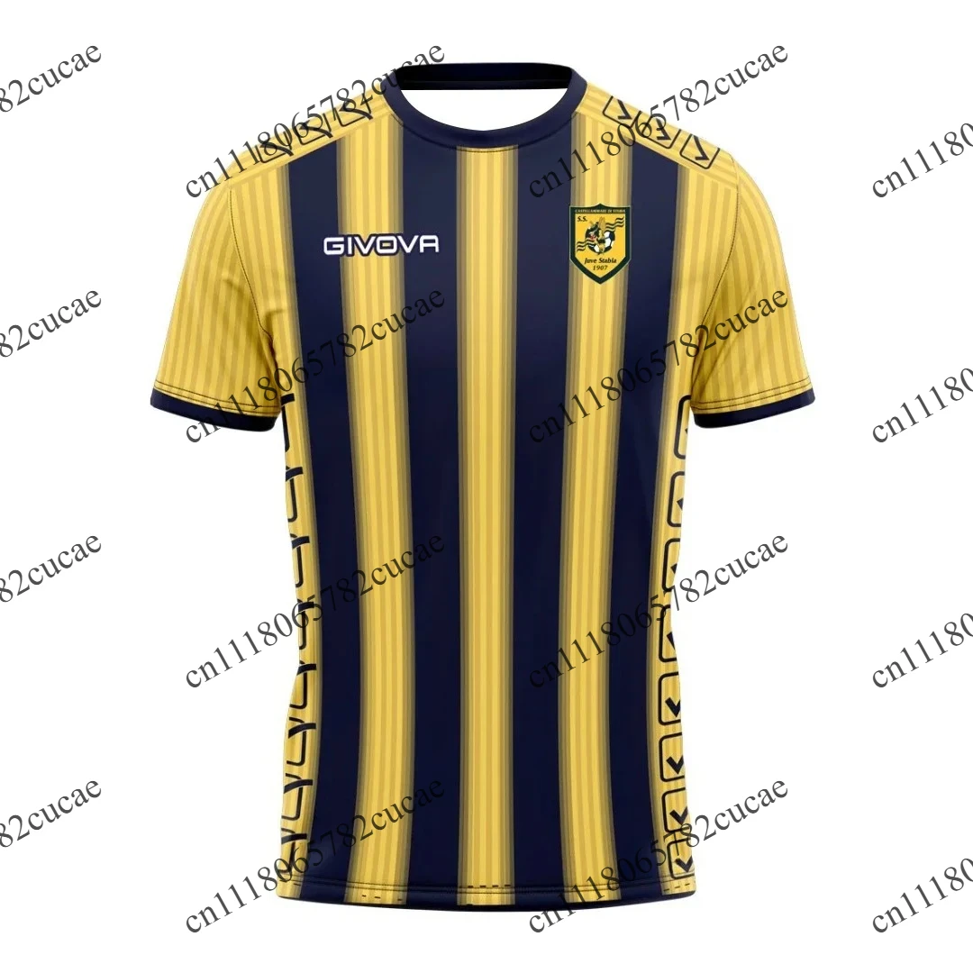 Breathable sports T-shirt with navy blue and yellow stripes, geometric print, football jersey, HD 3D prints, ideal jersey for pa