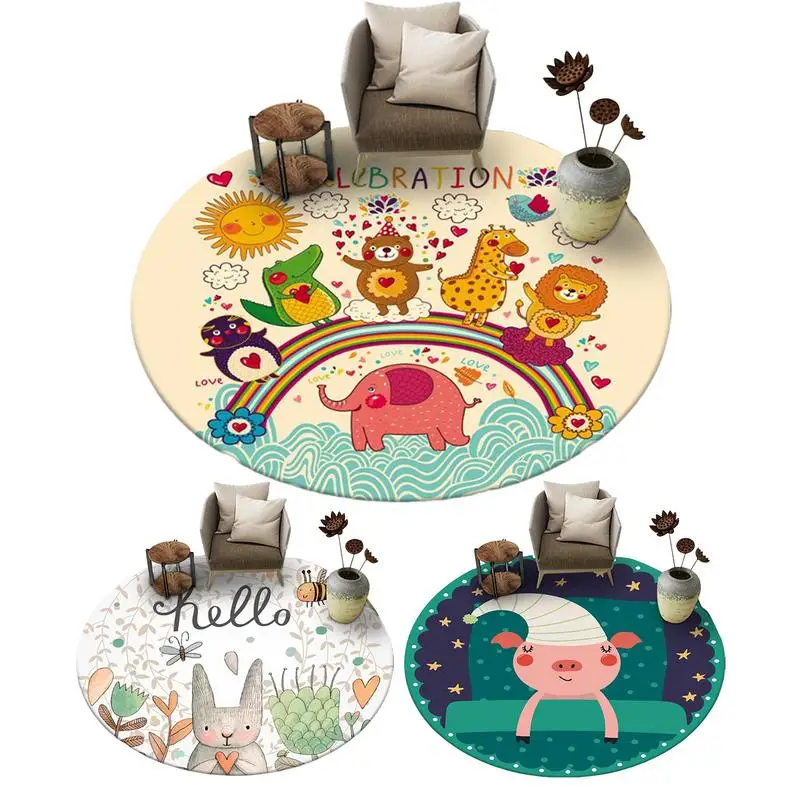 

1pcs Cartoon Rug Room Decoration Bedroom Rug Thickened Floor Mat Anti-Slip Doormat Living Room Soft Round Entryway Carpet
