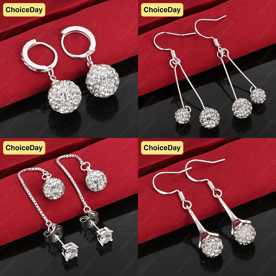 

ChoiceDay 925 Sterling Silver Delicate Round Ball Zircon Pendant Earrings Women Jewelry Party Gift Accessories