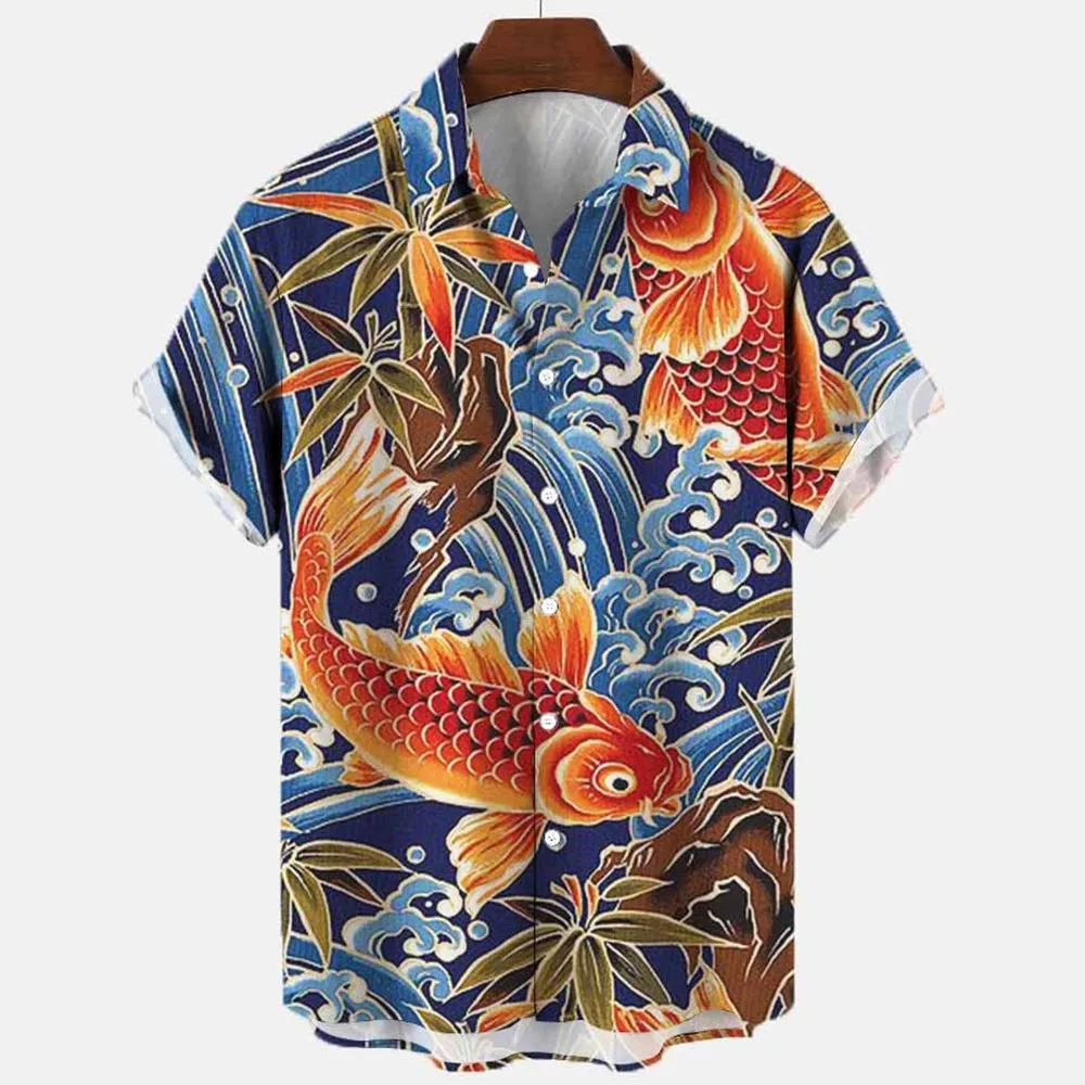 Men\'s Anime Hawaiian Shirts 3D Printed Oversized Short Sleeve Dragon Harajuku Fashion Christmas Streetwear Hot Floral Casual