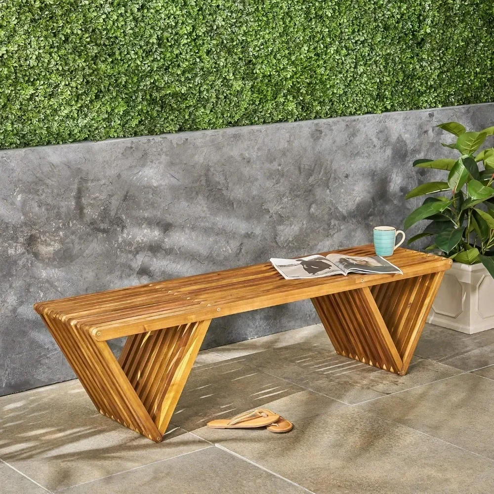 Outdoor Acacia Wood Bench, Teak Finish, muebles de exteriores para terrazas