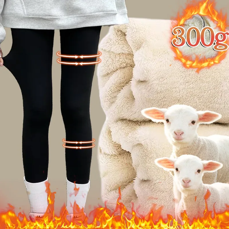 Winter Lamb Fleece Leggings Women Thicken High Waist Butt Lifter Warm Fleece Shark Tights Large Size Elastic Wind-proof Pants