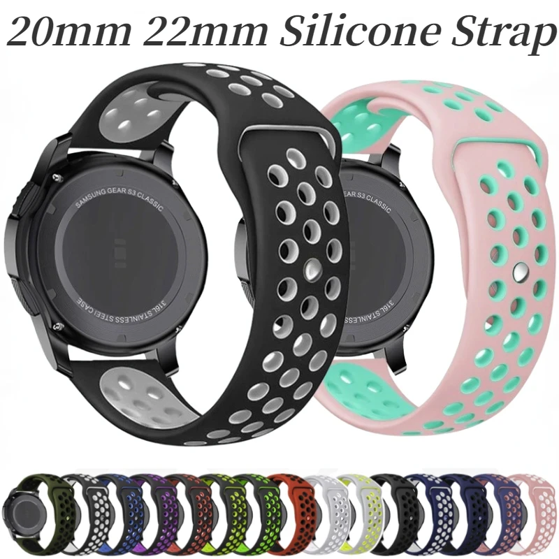 20mm 22mm Silicone Strap For Samsung Galaxy Watch 6/5/4/3 Huawei Watch 4/3/GT4 Sports Breathable Bracelet For Amazfit GTR/GTS 4