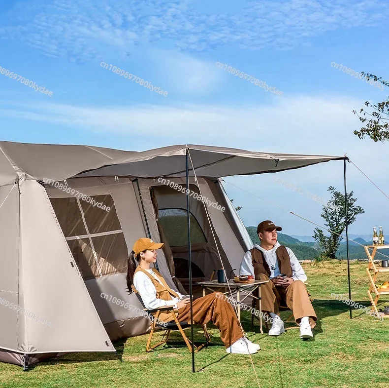 Suitable for Outdoor Camping Two Bedroom Family Tent Village 13 Automatic Tent with Atmosphere Light Strip