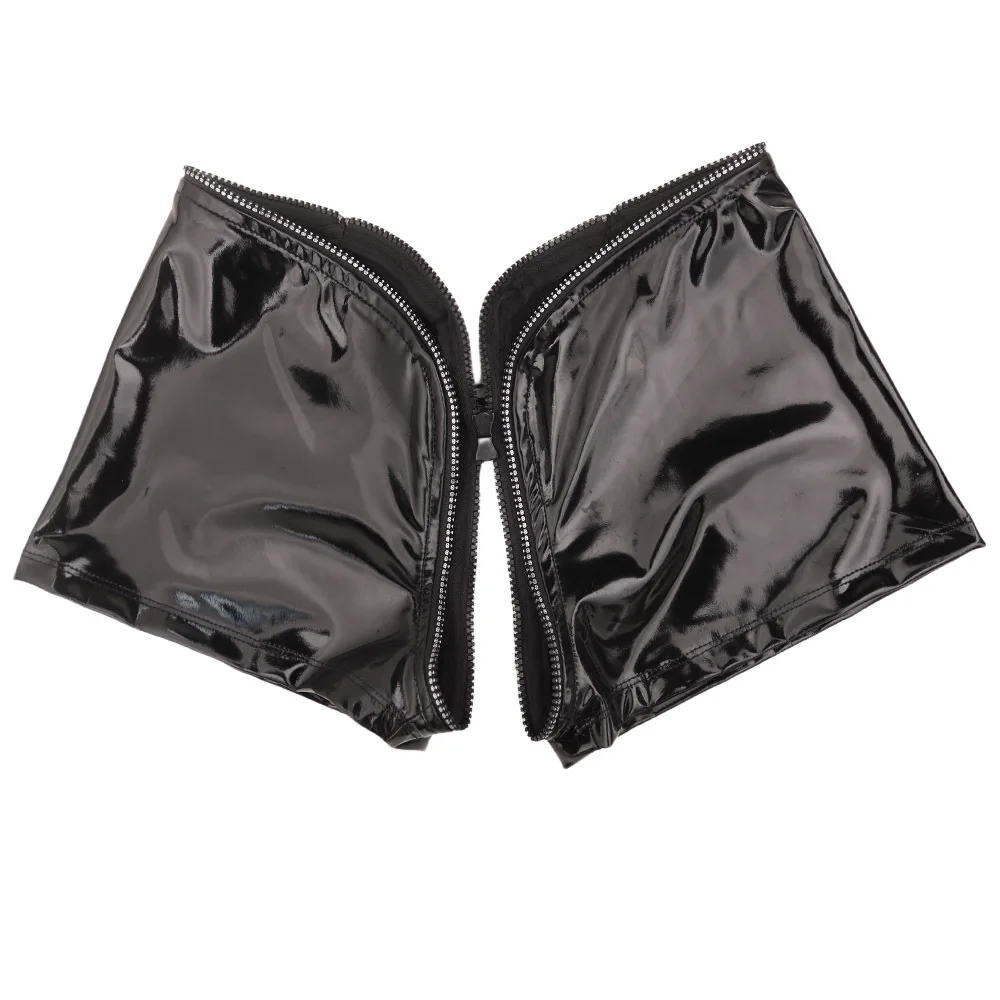 セクシーな女性ジッパーオープンクロッチホットショート PVC ラテックスオイル光沢のある光沢のあるショート PVC PU フェイクレザーエキゾチックショートメイドダンスウェア