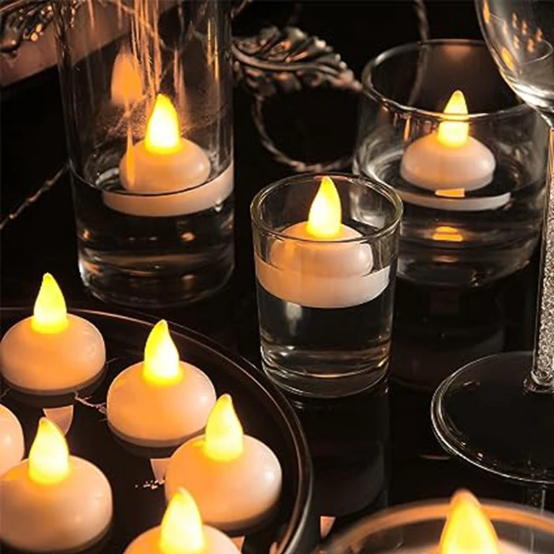 48 Flameless Water Candles, Floating Water Electronic Candles, Wedding Party Pool Dinner Candles (Yellow Light) High Guality