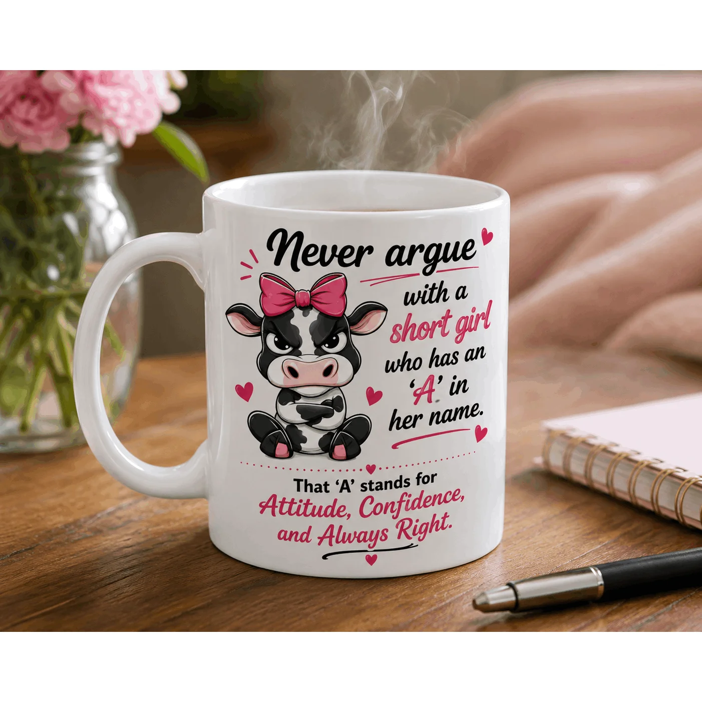 Never Argue With a Short Girl Who Has an A in Her Name - Funny Cow Attitude Mug for Women With Sass and Bold Personality – MG6633
