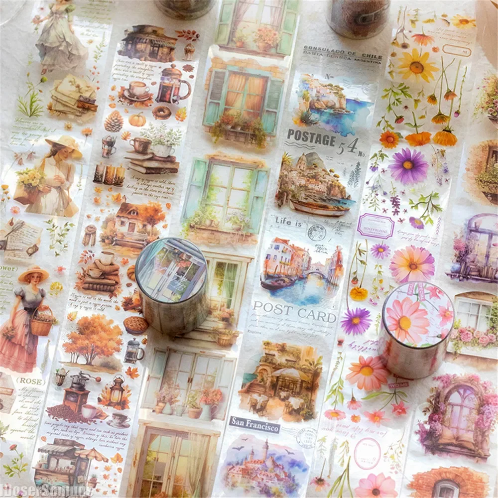 PET Tape for Literary and Floral Ledgers French Romantic Ledger Decoration Material Loop Stickers Various Colors