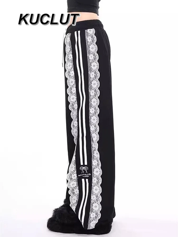 Subculture Style Y2K Style Women's Casual Trousers Lace Sweatpants for Women Autumn and Winter High Waist Slimming Long Pants