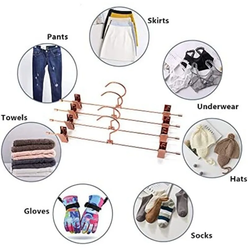 

5 Pack Gold Metal Wire Clips Pants Bottom Clothes Hangers Heavy Duty Trousers with Adjustable Clips Space Saving Jeans Hanger