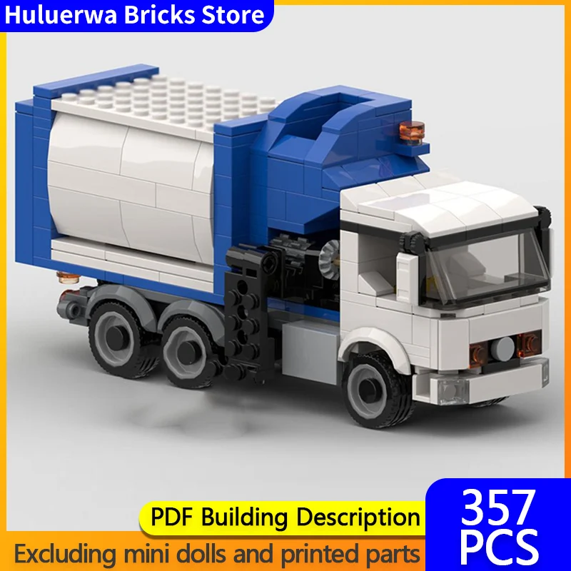 

Модель городской автомобиль MOC, строительные кирпичи, мусоровоз с боковой загрузкой, модульная технология, детские праздничные подарки, сборка игрушек, костюм