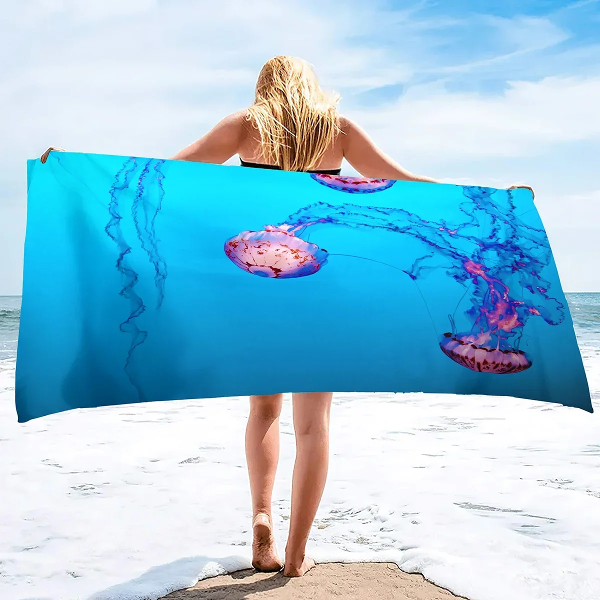 Jellyfish Sand Free Beach Towel Quick Dry Absorbent Swim Blanket Lightweight Compact Beach Accessories for Travel Pool Yoga