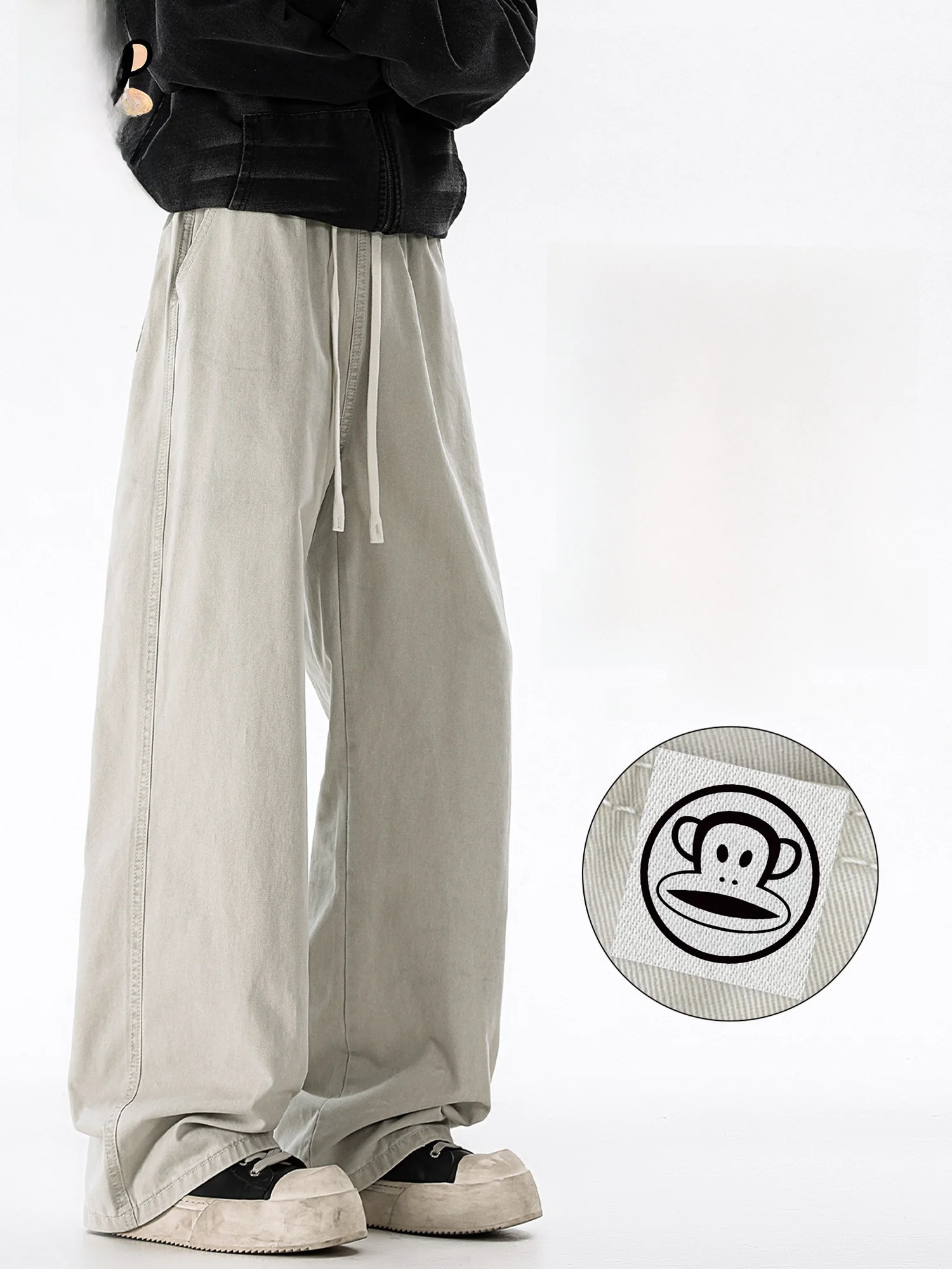 

PaulFrank Spring New Men's Loose Cotton Casual Pants Drapey Wide Leg Straight Cut Comfortable Spor Trousers by