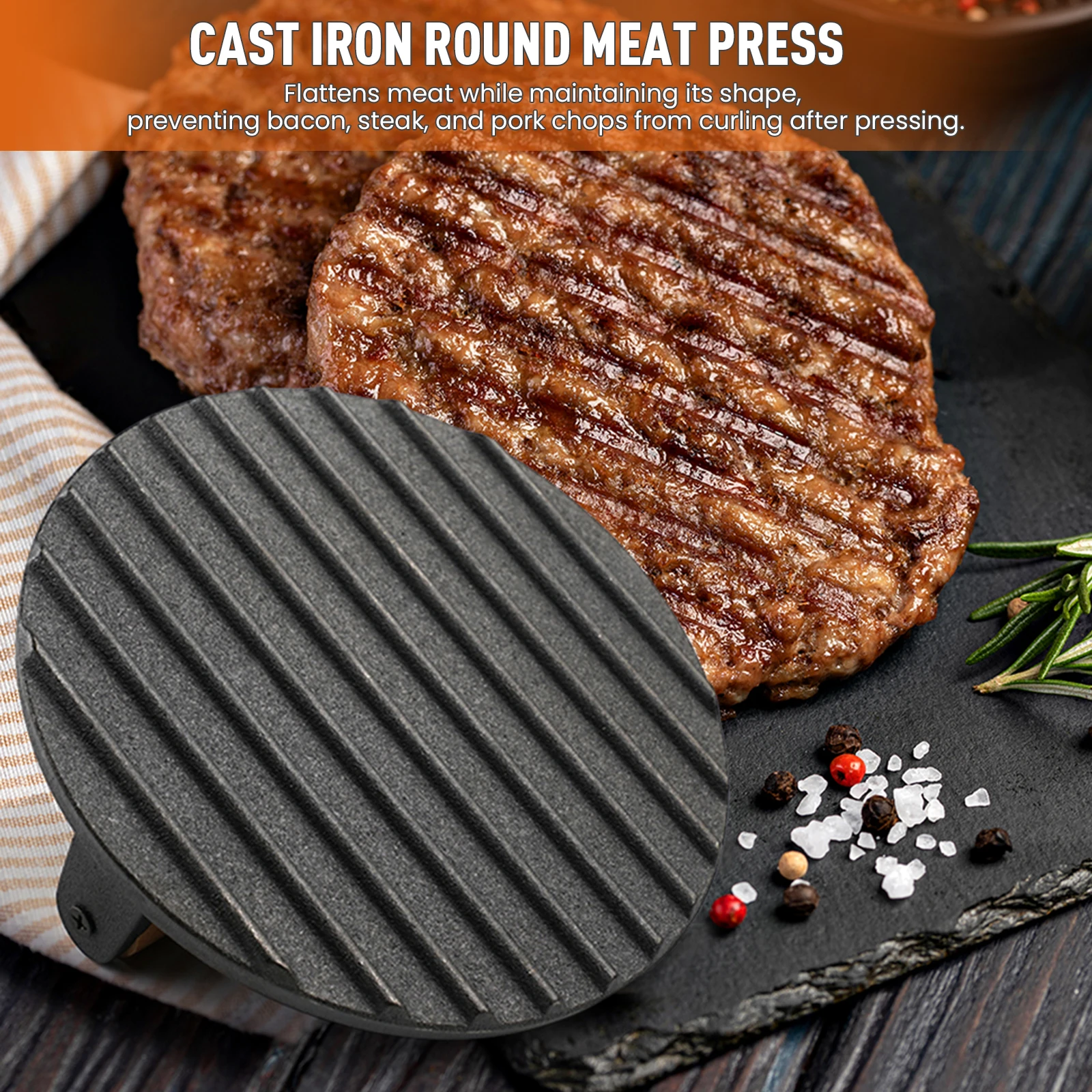

Round Meat Pressing Plate with Wood Handle Small Bacon Press Non-Stick Meat Steak Press Board for Griddle Grill Hamburger