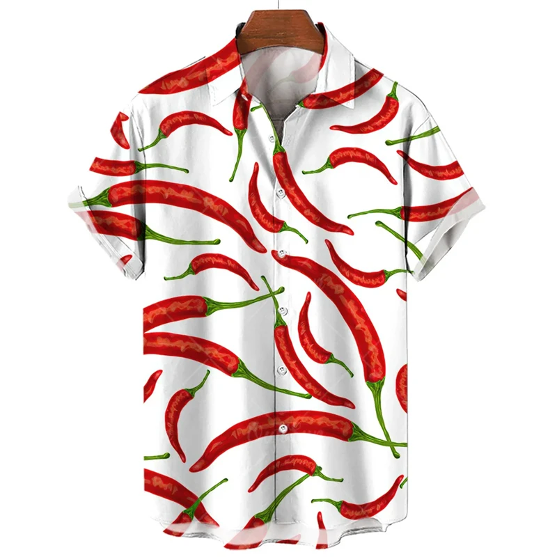 

Mexico Red Chili 3D Printed Shirts For Men Clothes Casual Chile Vegetables Graphic Blouses Streetwear Lapel Blouse Short Sleeve