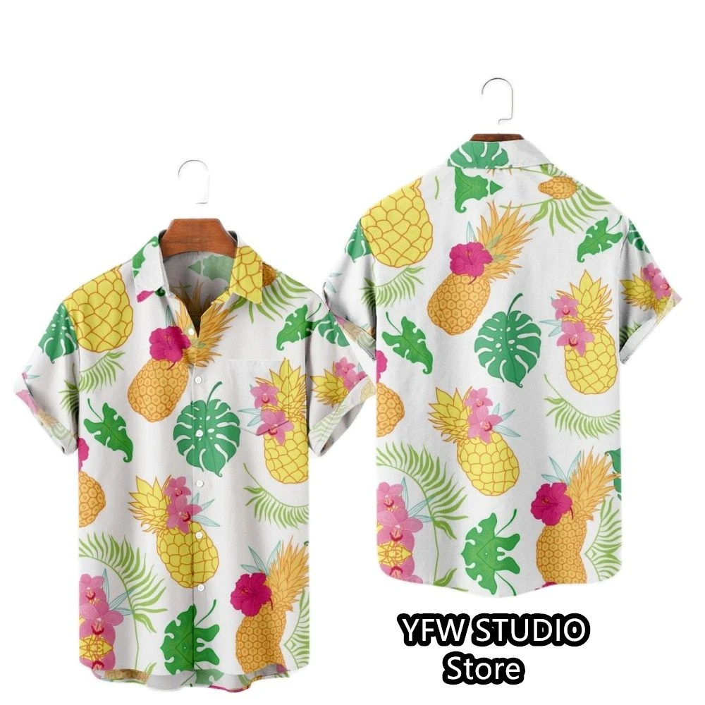 Hawaii Tropischer Stil Papageien-Druck Kurzarm Aloha-Hemden Kubanischer Stil Sommer Plus Size Lässige neue Herrenhemden – Detail 10