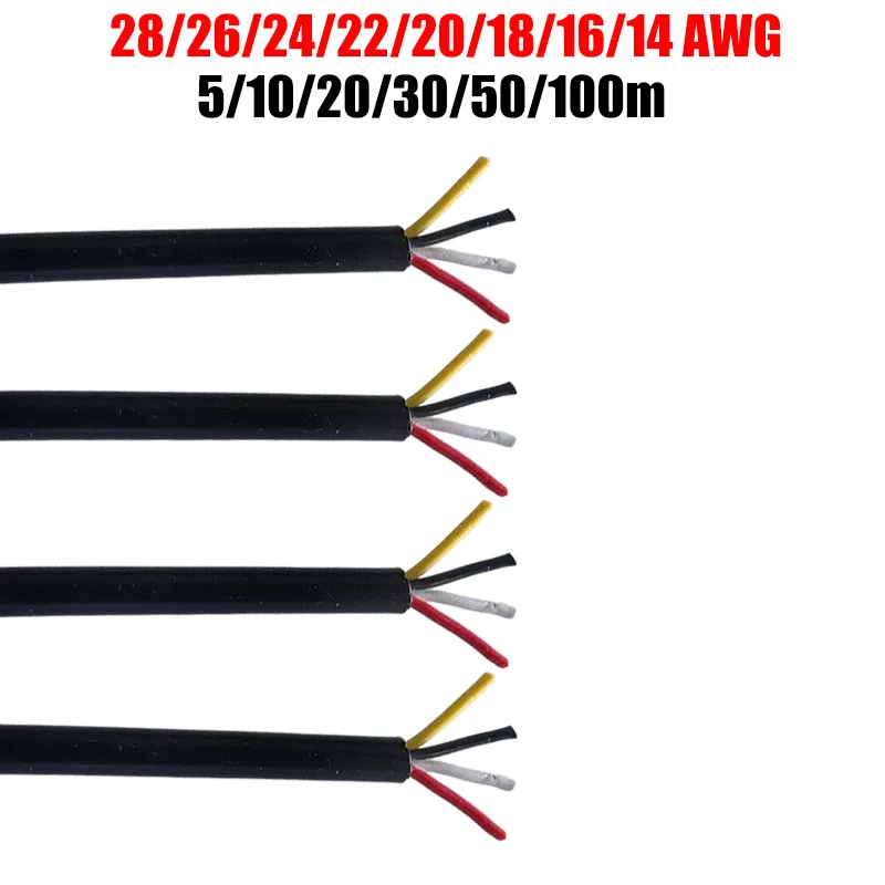 

4-жильный электрический кабель в оболочке 28 26 24 22 20 18 16 14AWG Светодиодные удлинители для светодиодных лент Динамики Аудио Автомобильная промышленность