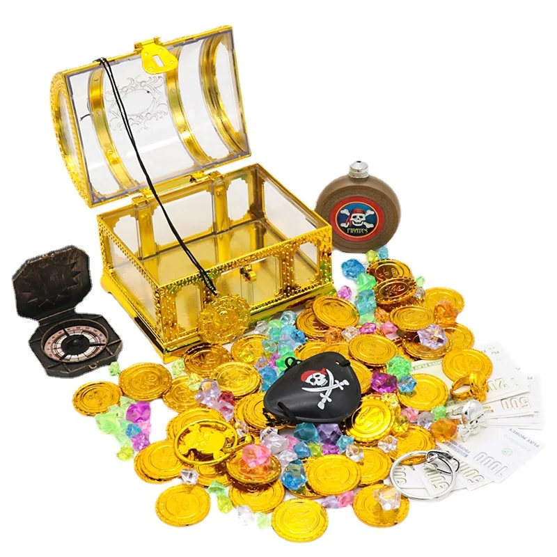 Baú de Tesouro Pirata Estilo Antigo Grande de Plástico Caixa de Caça ao Tesouro Infantil Acessórios para Festa