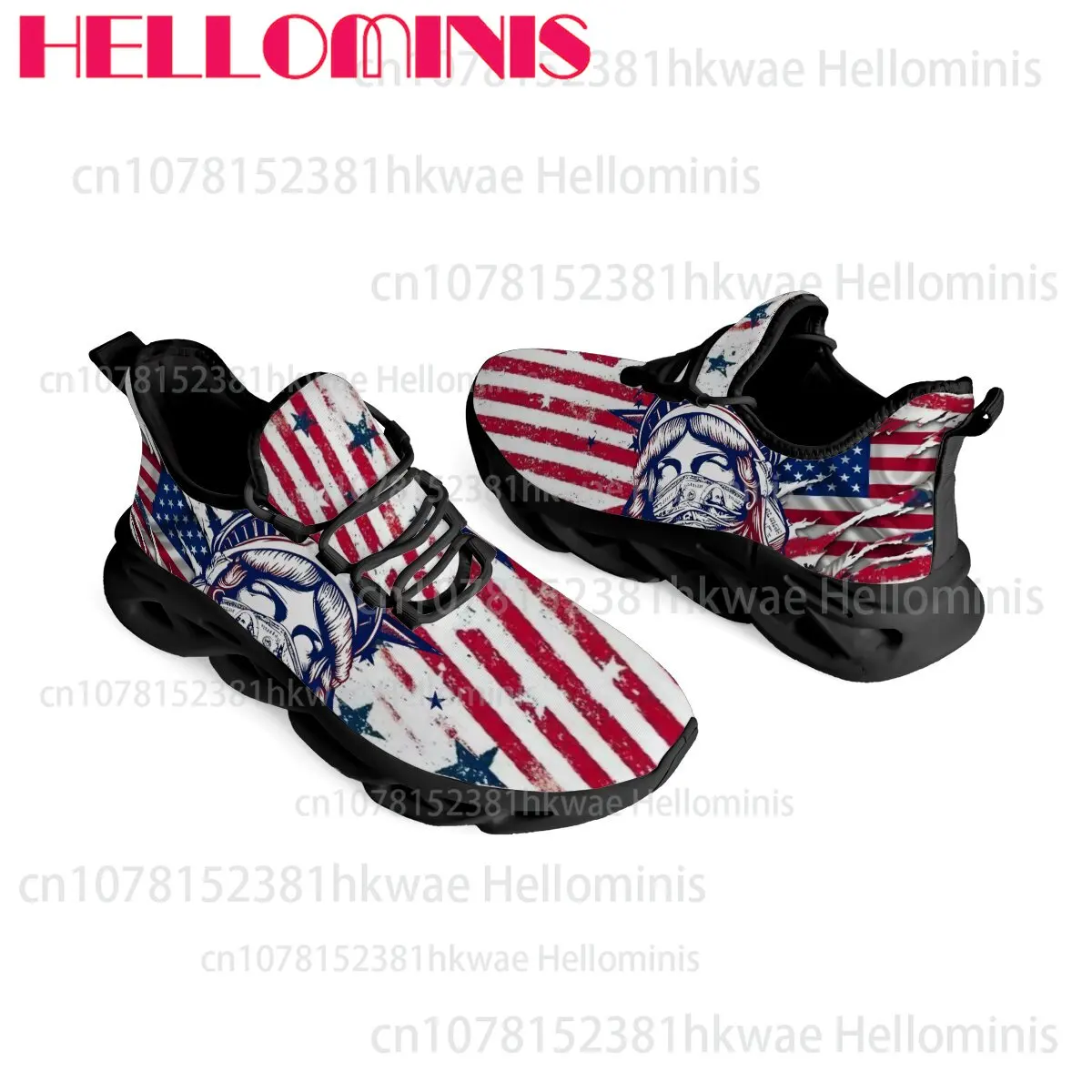 Vintage American Flag Star Figure Pattern Print Breathable Sneakers Unisex Adult Couple Low Top Non-slip Casual Walking Shoes
