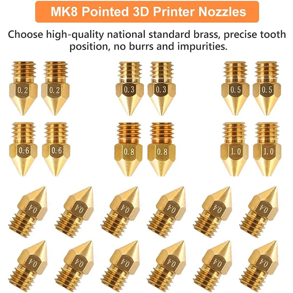 5/10PCS MK8ทองเหลืองหัวฉีด0.2มม.0.3มม.0.4มม.0.5มม.หัวพิมพ์ Extruder หัวฉีดสำหรับ1.75มม.CR10 CR10S Ender-3 3D เครื่องพิมพ์อุปกรณ์เสริม