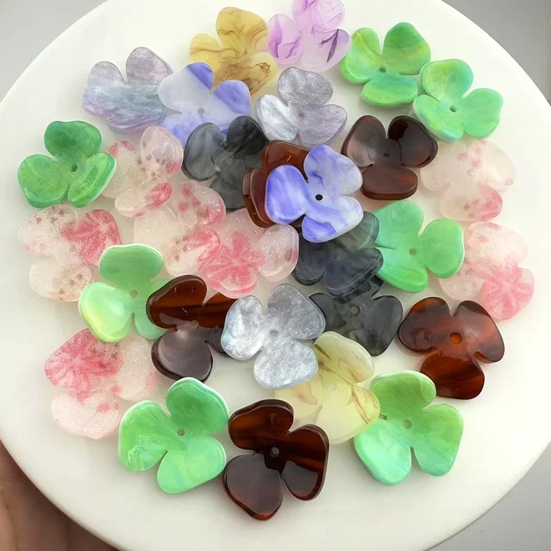 新到着-90-ピース-ロットカラーパタリンプリント-225-ミリメートル漫画の花の形のアクリルビーズ-diy-ジュエリー衣服ヘアアクセサリー