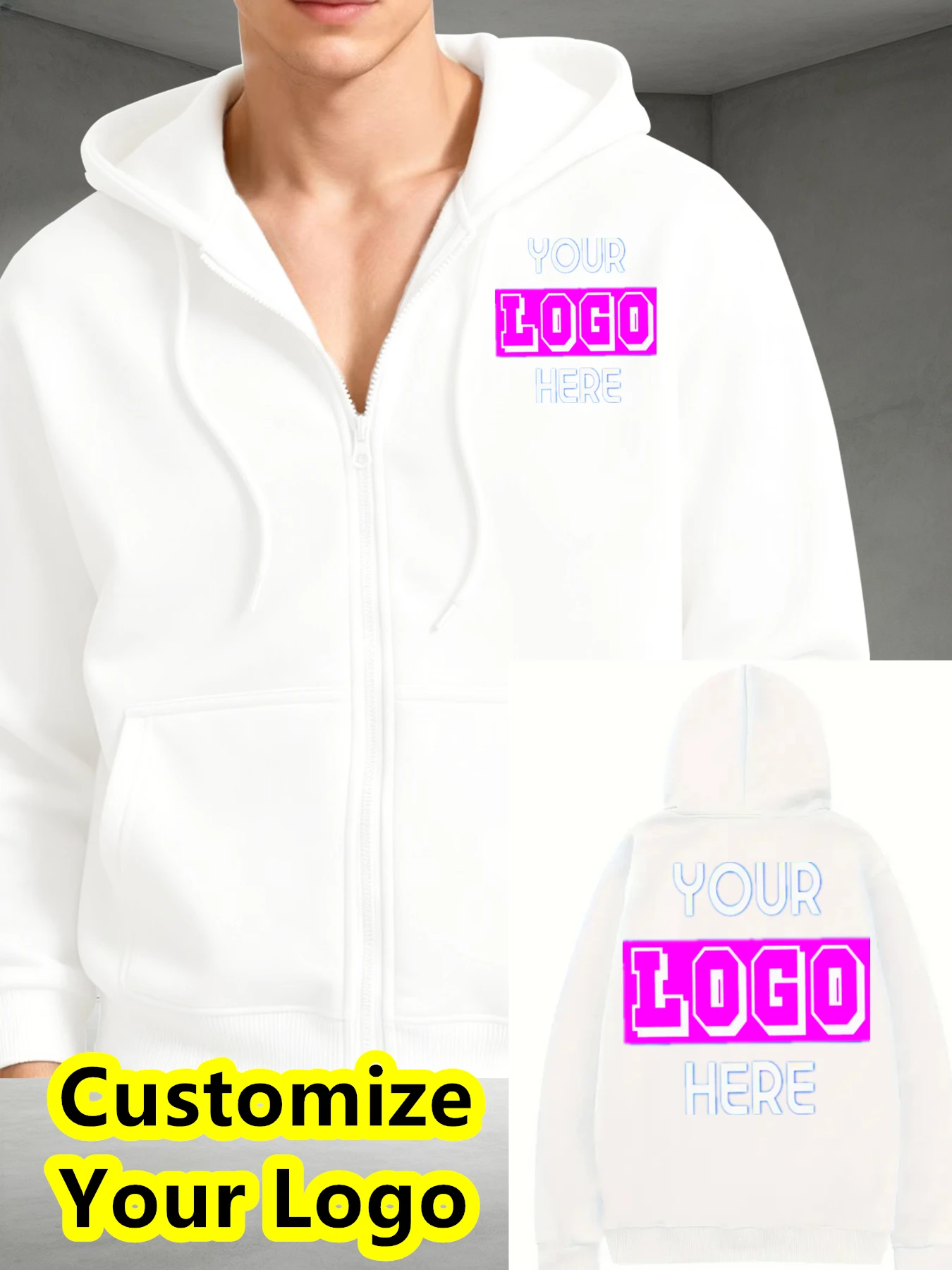 Customized products - High-quality men's clothing - Men's zipper sweatshirt - Hooded sweater, personalized zipper pocket pullove