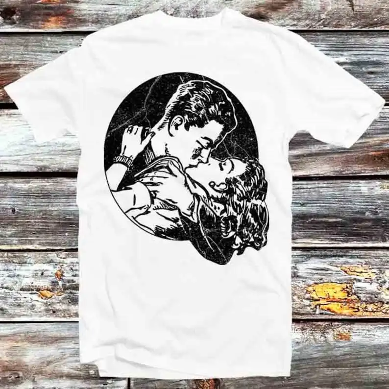 Kissing Couple Western 40s Perfect Technique for Lovers Art The Science of Kiss Sexy Lips T Shirt Gift Unisex Cartoon Anime