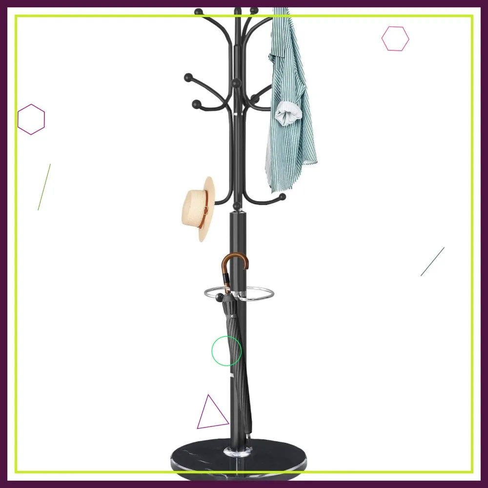 

Современная вешалка для одежды с мраморным основанием, 12 крючками и держателем для зонтов для прихожей, офиса - черная