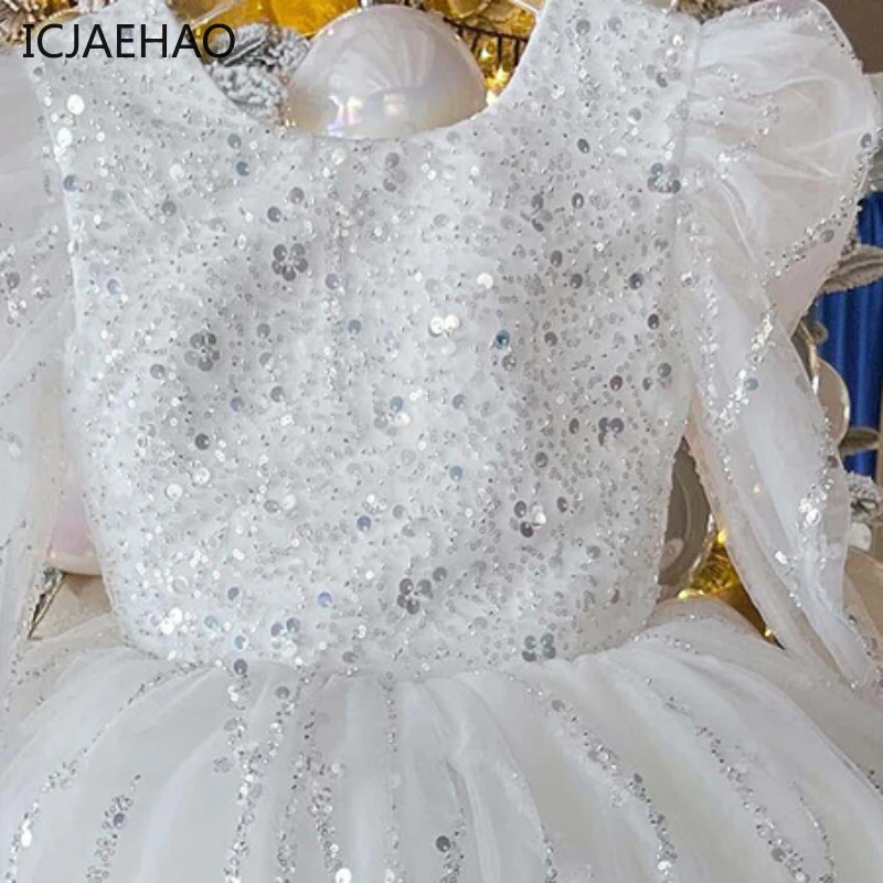 Children Vestidos for Wedding Birthday Pageant Baby Girls Formal Party Dress Infant Sleeveless Sequins Tulle Ball Gowns 2024