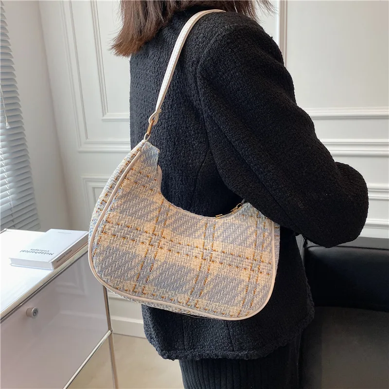 Bolso de hombro para mujer, bandolera pequeña coreana a la moda, miniballesta Simple a cuadros, para otoño