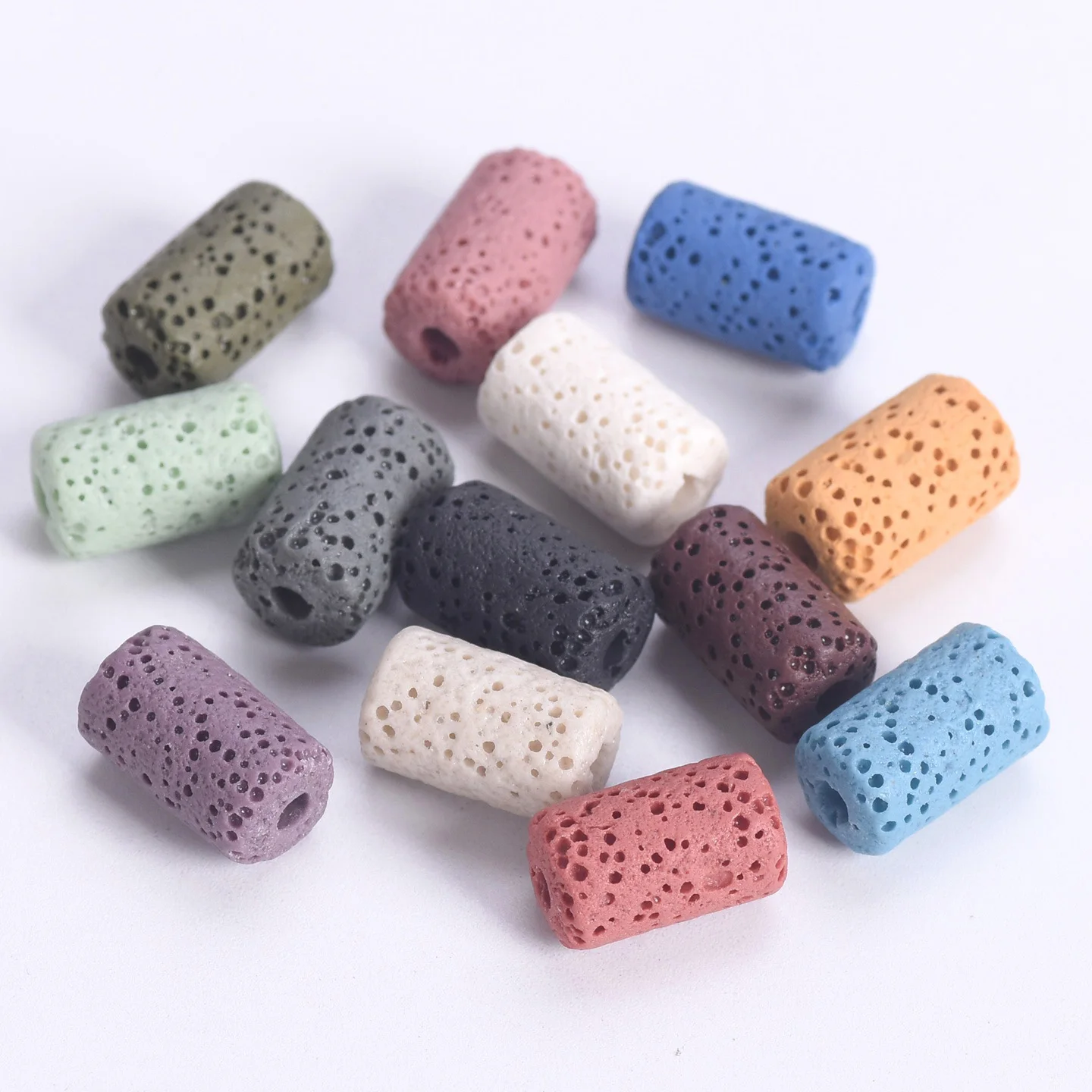 

10pcs Natural Volcano Lava Stone 10x6mm 14x8mm Cylinder Shape Loose Crafts Beads Lot For Jewelry Making DIY Bracelet Findings