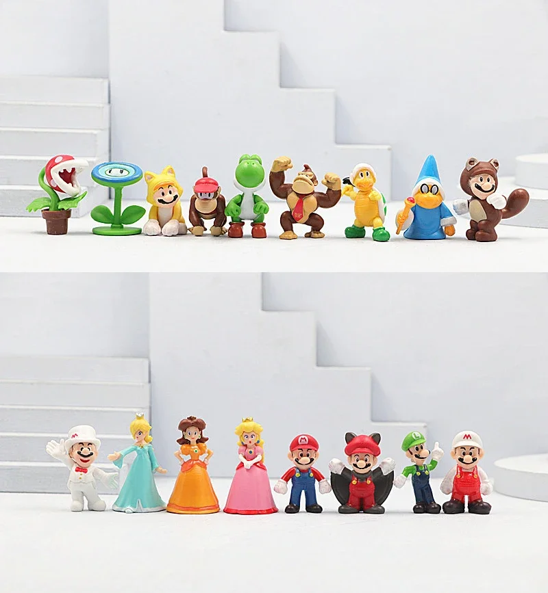 48pcs Super Mario Bros Toys Dolls Anime Figures Luigi Yoshi Donkey Kong Wario PVC Action Figure Model Toy for Kids Birthday Gift