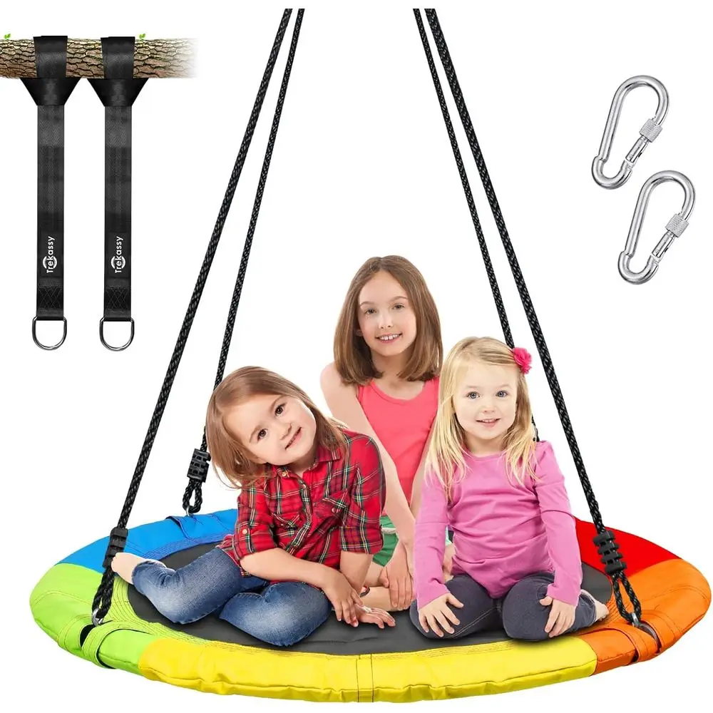 

700lb 40 Inch Saucer Tree Swing or Kids Adults Outdoor 900D rd Waterproo with 2pcs Tree Hanging Straps, Steel e and Adjustable R