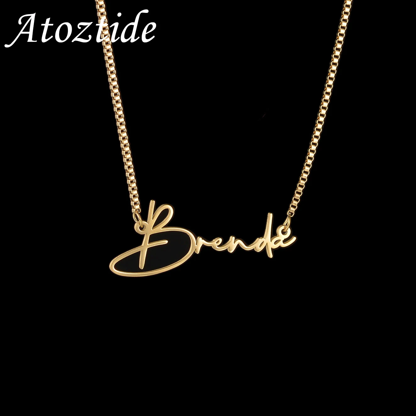 Atoztide Personalized Custom Name Necklaces for Women Stainless Steel Box Chain Pendant Choker Birthday Jewelry Gift