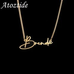 Atoztide Personalized Custom Name Necklaces for Women Stainless Steel Box Chain Pendant Choker Birthday Jewelry Gift