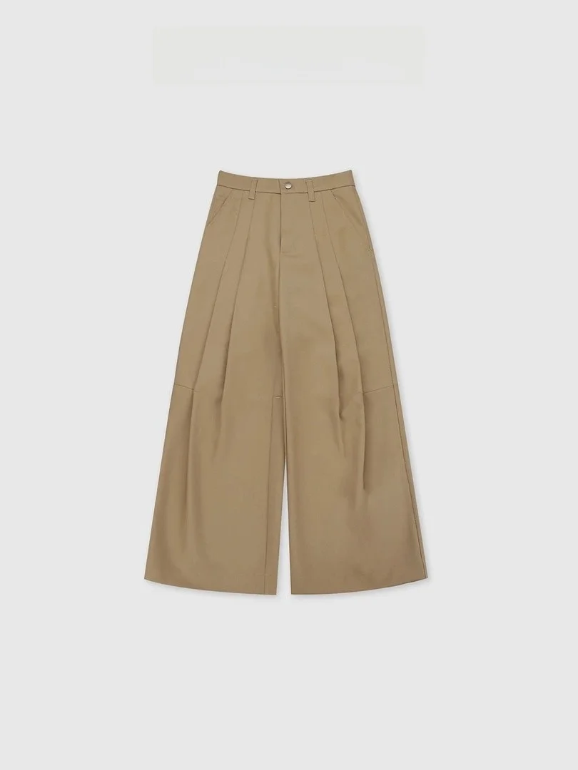 

Широкие шерстяные брюки цвета хаки Tang Jialing Sister, прямые, с завышенной талией, для повседневной носки, для женщин