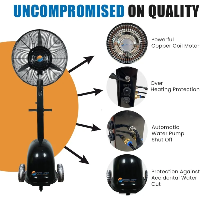 Island Breeze Oscillating Misting Fan 3 Cooling Speeds with 12 Gallon Tank, Adjustable Height Art Deco Pedestal Fan