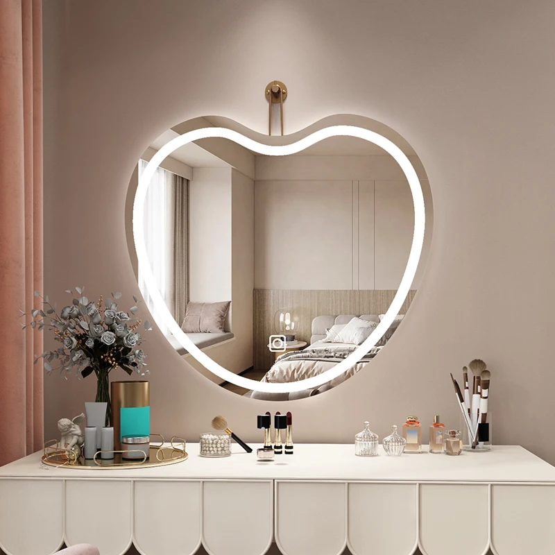 Cloud Heart-shaped Makeup Mirror Special-shaped Bedroom Hanging Dresser Mirror Wall-mounted Espejos De Piso Intelligent Light