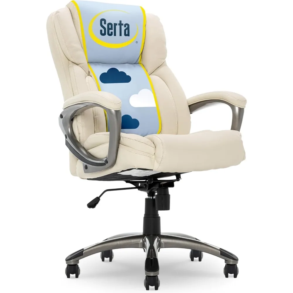 

Serta Garret Executive Office Chair, Ergonomic Mid-Back with Lumbar Support, Semi-Plush Cushion and Body Pillows, Padded Armrest
