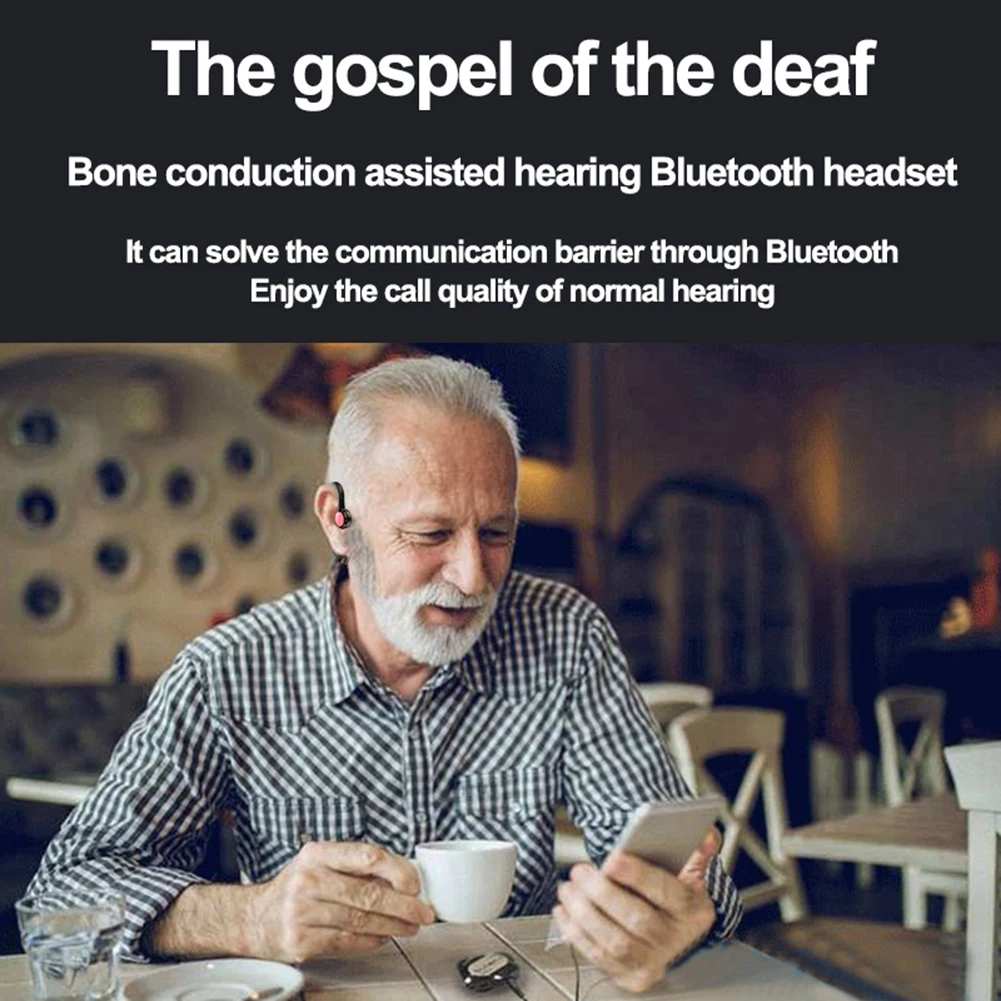 Portable Bone Transmission Headset Noise Reduction Wireless Business Headset with Microphone for Business Sports Cycling Fitness
