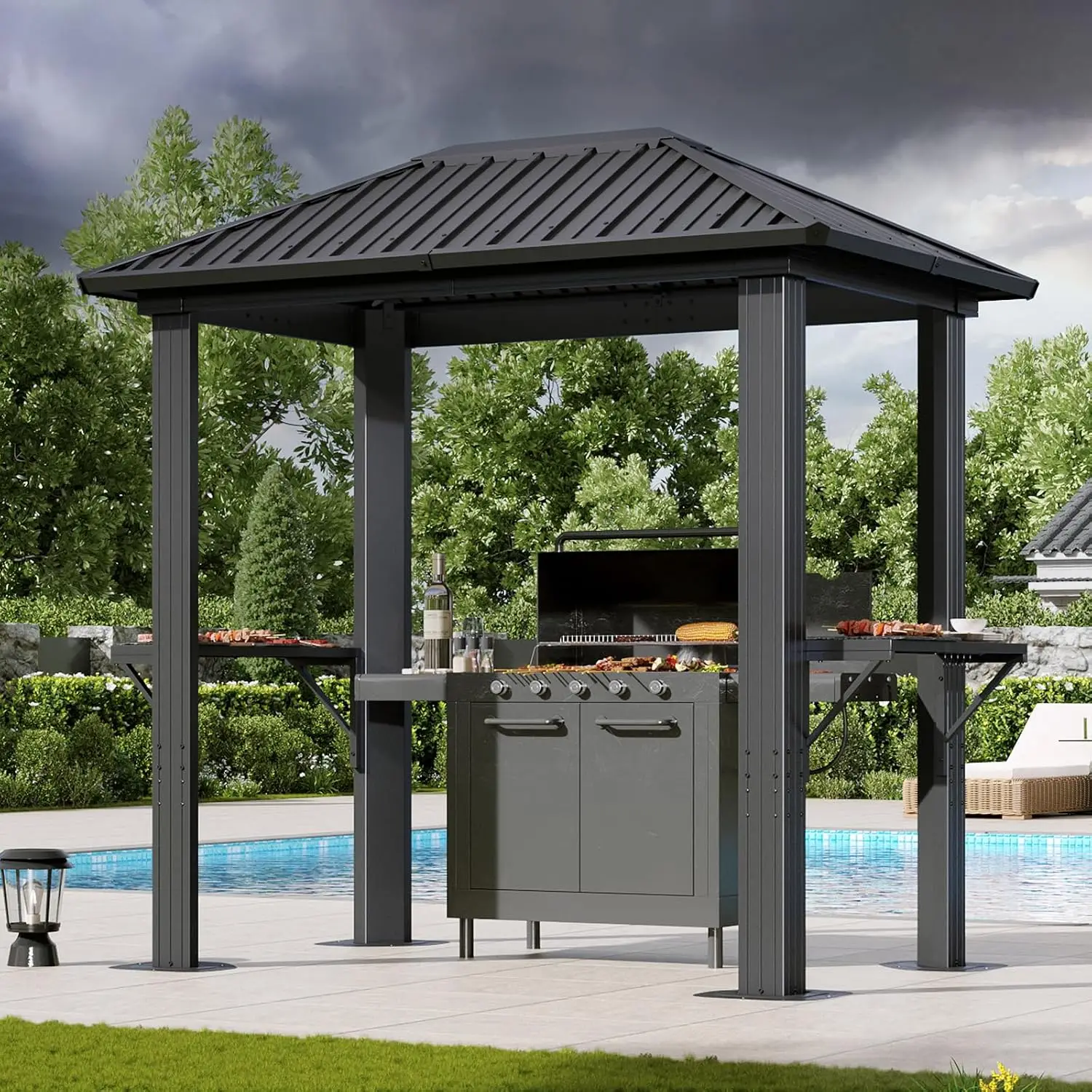 Hardtop Gazebo 5 x 8 FT, Outdoor Metal Hard Top Gazebo,Grill Gazebo Permanent BBQ Pavilion with Galvanized Steel Roof, Custom